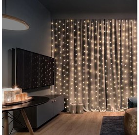 Brilagi - Perdea luminoasă LED de Crăciun 300xLED/8 funcții/3xAA/USB 1,2m alb cald