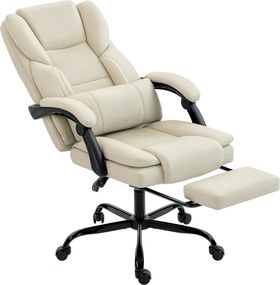 HOMCOM Scaun de birou cu tapiţerie din piele ecologică prietenoasă cu animalele, suport pentru picioare, reglabil pe înălţime, pe roţi, Bej | Aosom Romania