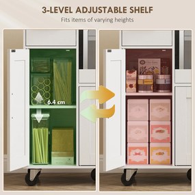 HOMCOM Dulap pentru cuptorul cu microunde din lemn, cu sertar, 2 dulapuri, raft deschis și blat ajustabil, 80x40x88.7 cm, alb | Aosom Romania