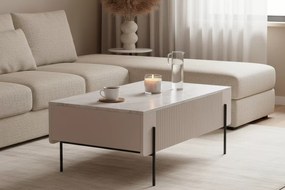 Masă cafea Malmi cu sertare și picioare metalice - cașmir / crem bianca / picioare negre