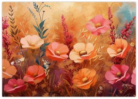 Tablou pe sticlă - Flori de pajiște, pictură (70x50 cm)