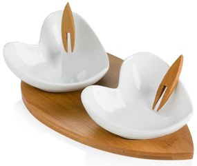 Set 2 boluri pentru servit cu tocător și 2 scobitori decorative Brandani Coeur Blanc
