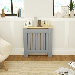 HOMCOM Cubier pentru Radiator din MDF pentru Living Dormitor Hol 78x19x83 cm Gri și Stejar | Aosom Romania