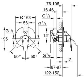 Baterie cada - dus incastrata Grohe BauEdge New crom monocomanda