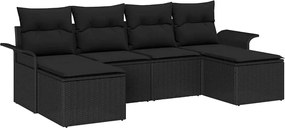 vidaXL Set de canapele pentru grădină cu pernă 6 pcs Negru poliratan