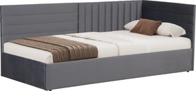 Pat cu somieră, 90x200, ţesătură gri Velvet, MEVIA