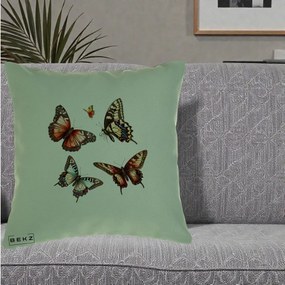Perna Decorativa Colectie Fluturi Multicolori, 40x40 cm, Verde, Husa Detasabila, Perna Inclusa, BEKZ®