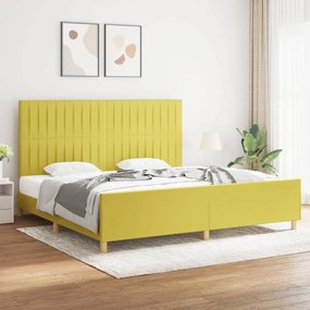 Cadru de pat cu tablie, verde, 200x200 cm, textil Verde, 200 x 200 cm, Benzi verticale