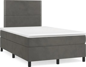 vidaXL Pat box spring cu saltea, gri închis, 120x200 cm, catifea