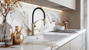 🚰 Baterie bucătărie CORDA, cu pipă flexibilă și 2 funcții, finisaj aur periat – Cod BRC_R72M