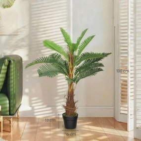 HOMCOM Palmier Artificial palmier 100 cm cu 21 frunze din PEVA, plantă decorativă cu ghiveci din plastic, verde | Aosom Romania