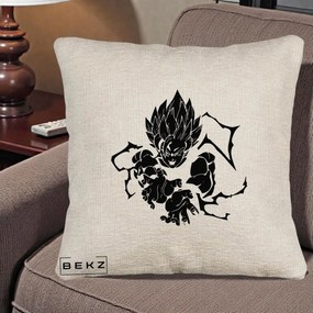Perna Personalizata Dragon Ball Goku Super Saiyan Silueta, 40x40 cm, Bej Canapea, Husa Detasabila, Perna Inclusa, BEKZ®