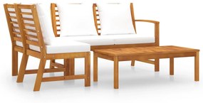 3057772 vidaXL Set mobilier de grădină cu perne crem 4 piese lemn masiv acacia