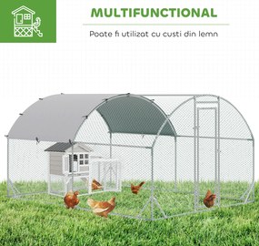 PawHut Coteț pentru Găini de Exterior, 2.8x3.8x2m Recintă din Oțel Zincat cu Acoperiș Impermeabil Anti-UV și Încuietoare, Găini, Iepuri și Rațe | Aosom Romania