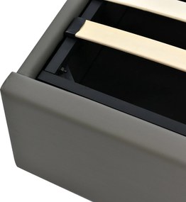 Pat dublu cu ladă de depozitare, cu LED și telecomandă, structură tapițată 140x200 cm, Gri