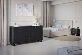 Comodă cu sertare Vesper 160 cm pe picioare sferice - negru / mânere aurii / picioare sferice