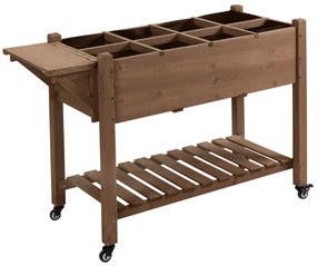 Outsunny Jardinieră pe Picior - Carré potager cu roți - raft, Tavă Rabatabilă, Inserturi de Irigare, Fâș de Drenaj Inclus - Lemn Brad pre-uleiuit | Aosom Romania