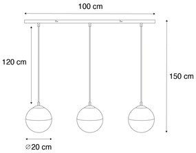 Lampă suspendată retro neagră cu sticlă transparentă ovală cu 3 lumini - Eclipse