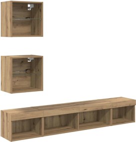 vidaXL Unități TV de perete cu LED cu led 5 pcs Stejar Artizanal