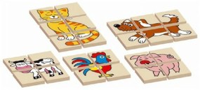 Puzzle Jigsaw animale din lemn bilateral 12dílků 5 animale în o cutie 17x12x1,5cm
