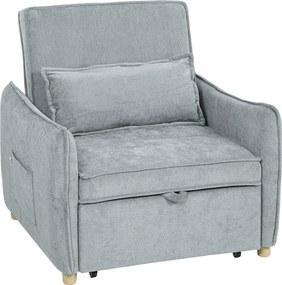 HOMCOM Fotoliu Pat 3 în 1 Pliabil, Spătar Reglabil 3 Poziții, Șezut Spațios, Pernă Detasabilă, Fotoliu Transformabil din Chenille cu Roți și Buzunare, 88x84x87 cm, Gri | Aosom Romania