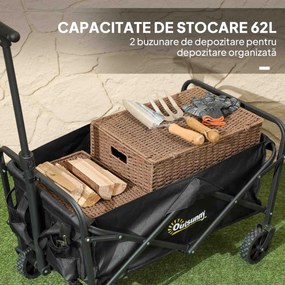 Outsunny Cărucior de Grădină Pliabil și Compact, Cărucior Multifuncțional cu Roți Universale și Mâner Reglabil pentru Sport, Camping, Cumpărături, Negru | Aosom Romania