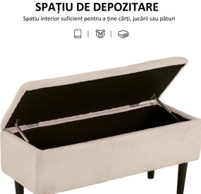 HOMCOM Scaun Modern cu Spațiu de Depozitare și Picioare din Lemn, Scaun Tapițat pentru Living sau Dormitor, 95x38x45 cm, Bej | Aosom Romania