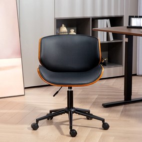 HOMCOM Scaun Homeoffice din piele ecologică reglabil pe înălțime scaun rotativ până la 135 kg 52 x 54 x 74-84 cm Negru+Maro nucă | Aosom Romania