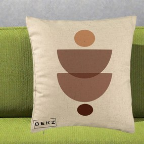 Perna Decorativa Geometric Boho Semicercuri Brun, 40x40 cm, Bej, Husa Detasabila, Perna Inclusa, BEKZ®