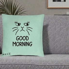 Perna Decorativa Pisica Morocanoasa Good Morning, 40x40 cm, Verde Menta, Husa Detasabila, Perna Inclusa, BEKZ®
