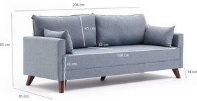 Canapea albastru-deschis extensibilă 208 cm Bella – Balcab Home
