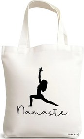 Sacosa de Panza pentru Cumparaturi, Geanta Tote Yoga Namaste, 38x34.5 cm, Alba, BEKZ®