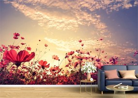 Tapet Premium Canvas - Flori rosii in lumina rasaritului