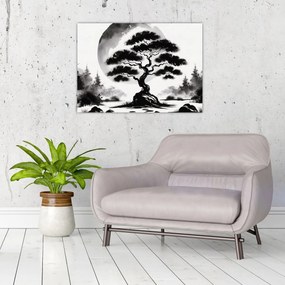 Tablou pe sticlă – Bonsai alb-negru (70x50 cm)