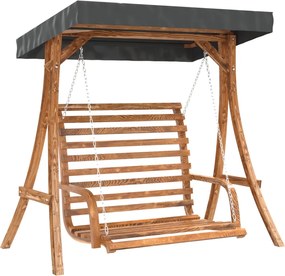 vidaXL Bancă balansoar cu baldachin, lemn masiv molid finisaj din tec