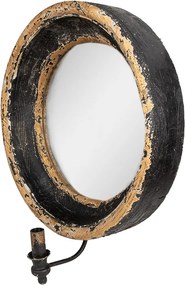 Oglinda de perete, neagra, din lemn, cu intrerupator, aspect vintage, 50x18x60 cm
