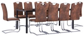 3053173 vidaXL Set mobilier de bucătărie, 11 piese, maro, velur ecologic