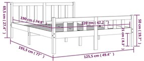 Cadru de pat mic dublu 4FT, 120x190 cm, lemn masiv Maro, 120 x 190 cm