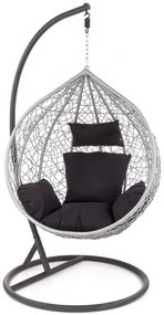 Fotoliu suspendat Eggy ratan gri/negru - H195 cm