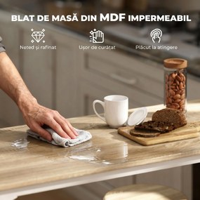 HOMCOM Set de Dining 5 Piese cu Bar 110x50x89,5 cm și Scaune Ø30x60,5 cm din Lemn și Metal Nuanță Lemn | Aosom Romania