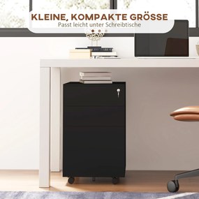 Vinsetto Container cu role și sertare, Negru, 3 sertare, blocabil, mobil, 37 cm x 43,5 cm x 60 cm | Aosom Romania