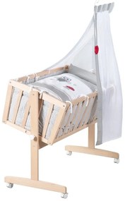 Pătuț leagăn în culoare naturală din lemn de fag cu roți/cu baldachin 40x90 cm Adam and Owl – Roba