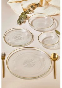 Set veselă 24 piese, din sticlă transparentă cu accente aurii