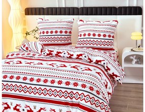 2x lenjerie de pat din microplus RETRO CHRISTMAS alb + cearsaf din microplus SOFT 180x200 cm alb