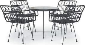 vidaXL Set mobilier de grădină, 5 piese, negru, poliratan