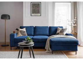 Colțar albastru închis extensibil cu tapițerie din catifea reiată (cu colț pe partea dreaptă) Lofty Lilly – Miuform