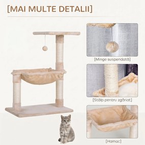 PawHut Turn pentru Pisici max 3.6kg, Copac pentru Zgariat pentru Pisici ca hamac si Minge Agatata din Lemn si Plus, 50x36x70cm, Bej | Aosom Romania