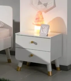 Noptieră cu 2 Sertare, Alb Satinat (MDF) – Billy – Vipack