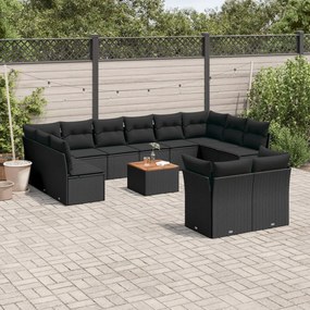 3223913 vidaXL Set mobilier de grădină cu perne, 13 piese, negru, poliratan