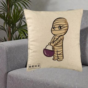 Perna Decorativa Halloween Mummy Kawaii cu Cos, 40x40 cm, Bej, Husa Detasabila, Perna Inclusa, BEKZ®